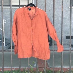 EILEEN FISHER Silk/Linen Blend Button Down